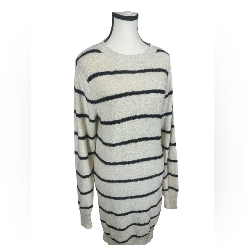 Volcom So Far So Good Black and Cream Striped Long Sleeve Sweater Dress - Picture 3 of 9